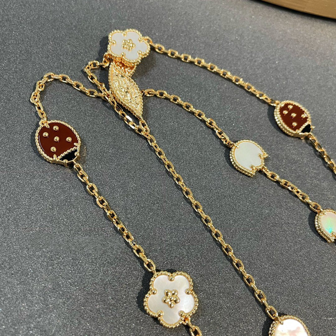 [WZQ]LUCKY SPRING 15 MOTIFS GOLD NECKLACE
