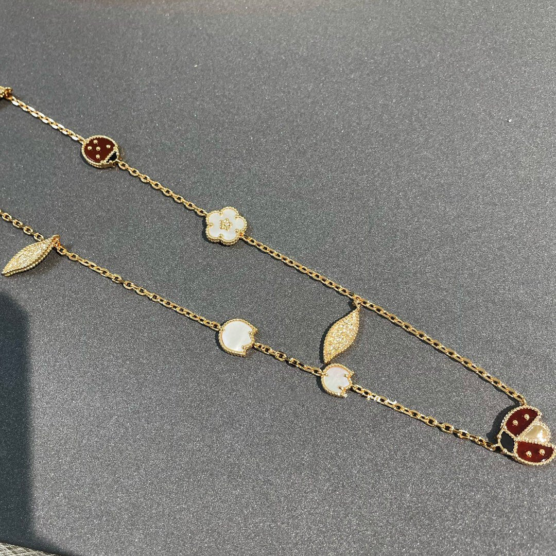 [WZQ]LUCKY SPRING 15 MOTIFS GOLD NECKLACE