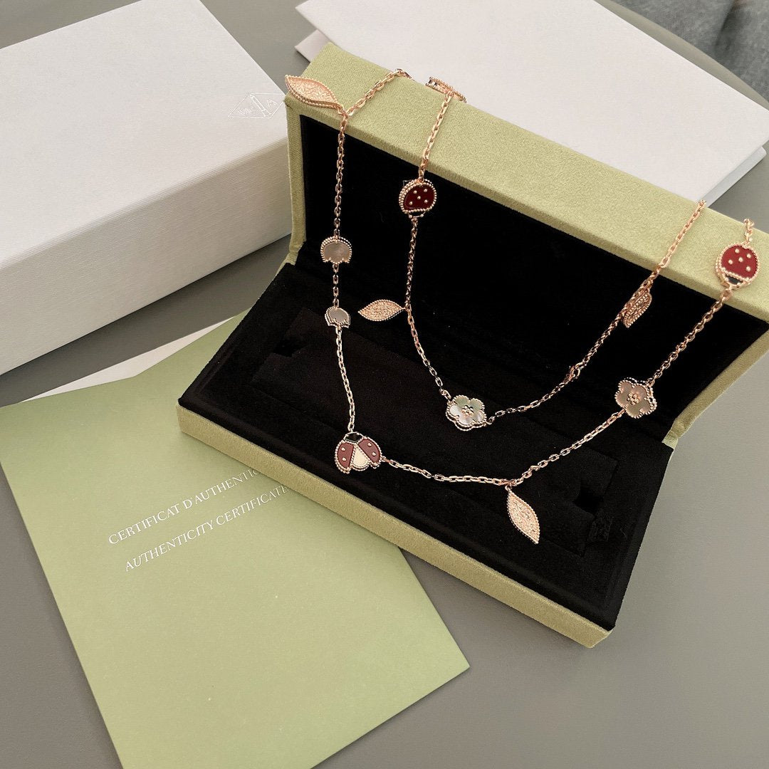 [WZQ]LUCKY SPRING 15 MOTIFS ROSE GOLD NECKLACE