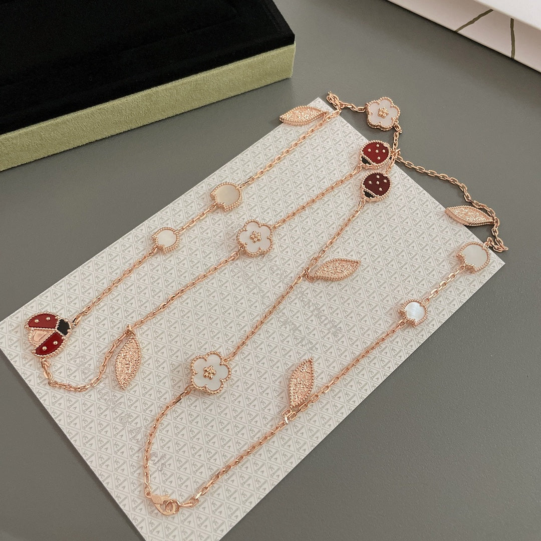 [WZQ]LUCKY SPRING 15 MOTIFS ROSE GOLD NECKLACE