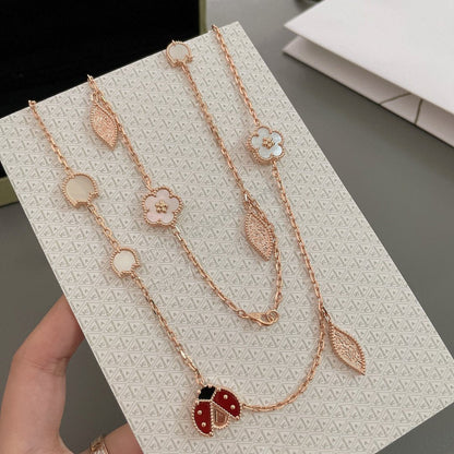 [WZQ]LUCKY SPRING 15 MOTIFS ROSE GOLD NECKLACE
