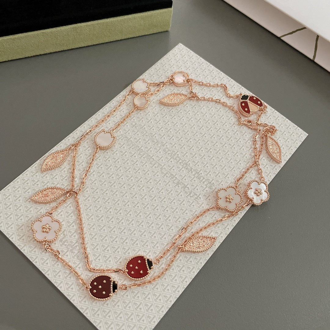 [WZQ]LUCKY SPRING 15 MOTIFS ROSE GOLD NECKLACE