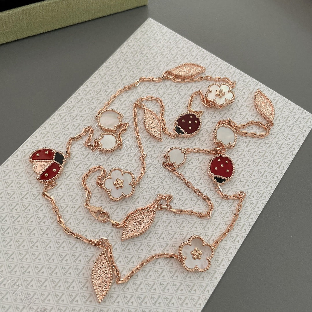 [WZQ]LUCKY SPRING 15 MOTIFS ROSE GOLD NECKLACE