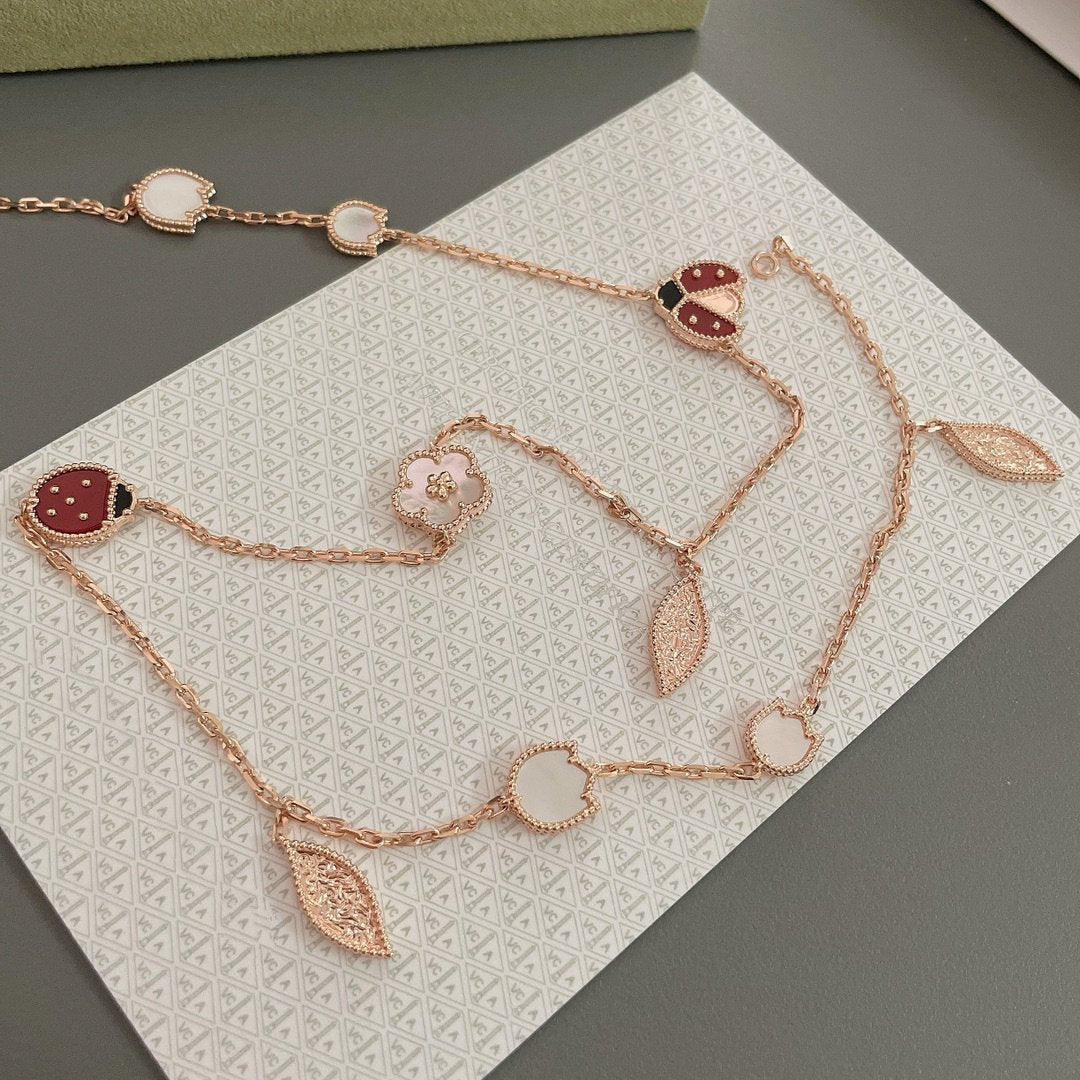 [WZQ]LUCKY SPRING 15 MOTIFS ROSE GOLD NECKLACE