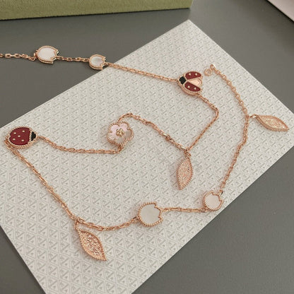 [WZQ]LUCKY SPRING 15 MOTIFS ROSE GOLD NECKLACE