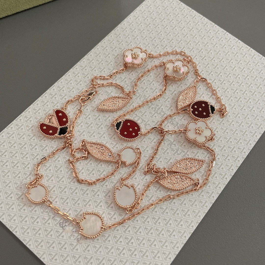 [WZQ]LUCKY SPRING 15 MOTIFS ROSE GOLD NECKLACE