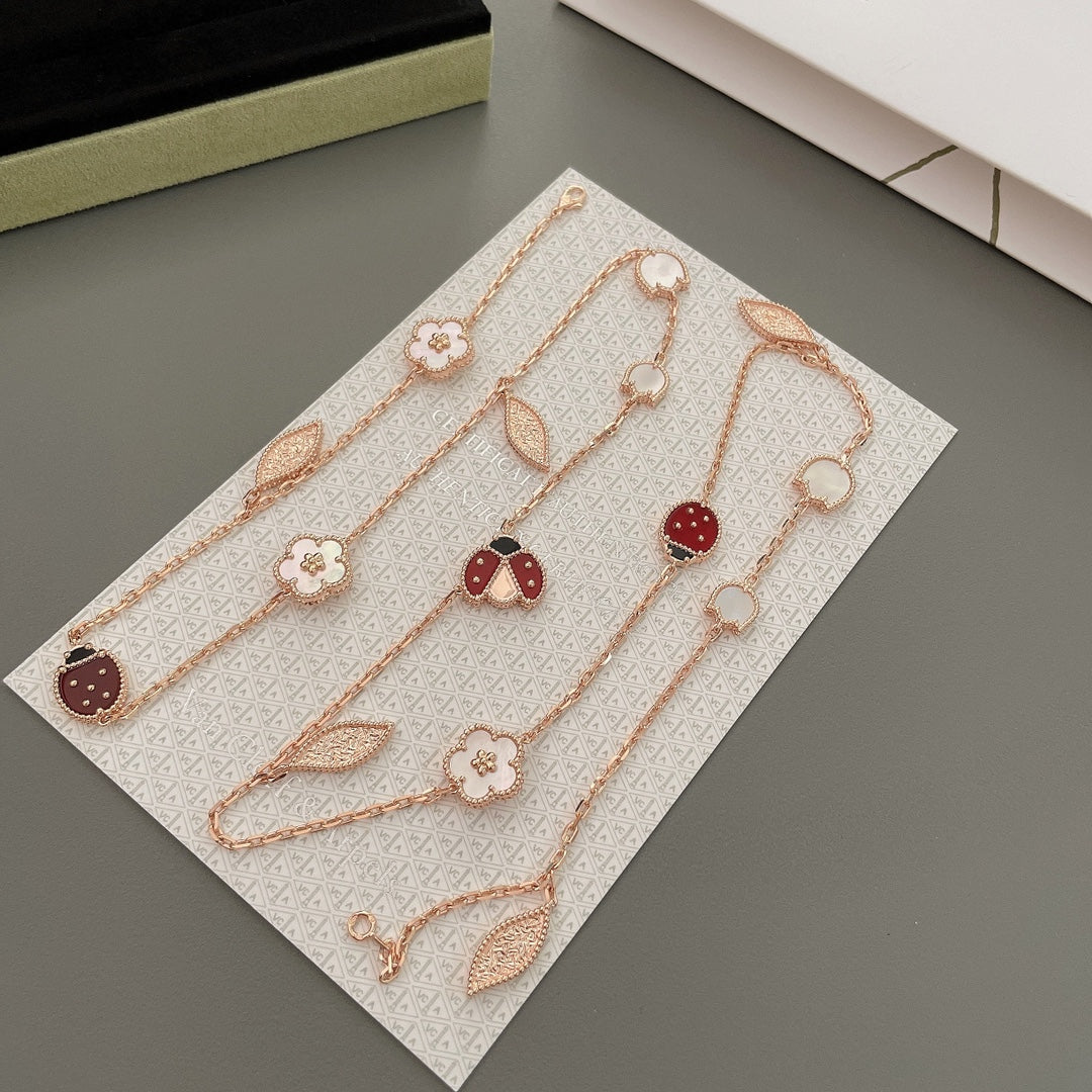 [WZQ]LUCKY SPRING 15 MOTIFS ROSE GOLD NECKLACE