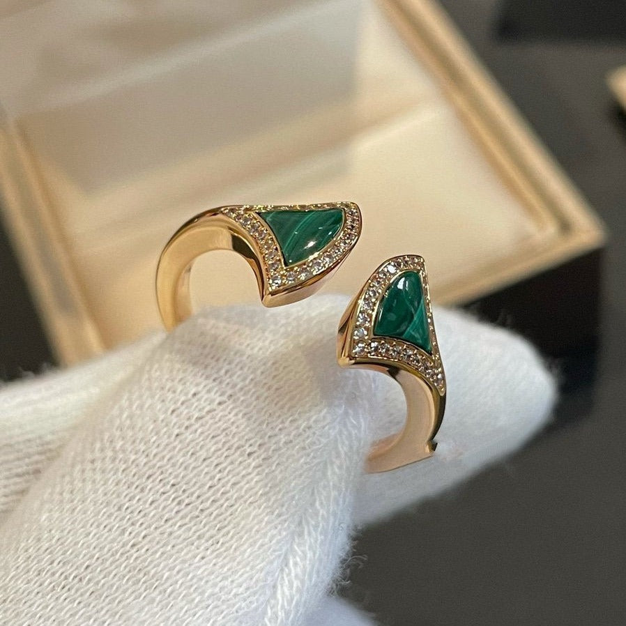 [WZQ]DREAM MALACHITE DIAMOND OPEN RING