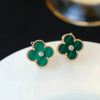 [WZQ]CLOVER MEDIUM 1 MOTIFS MALACHITE DIAMOND EARRINGS