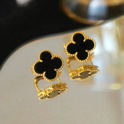 [WZQ]CLOVER MEDIUM 1 MOTIFS  ONYX STUD EARRINGS