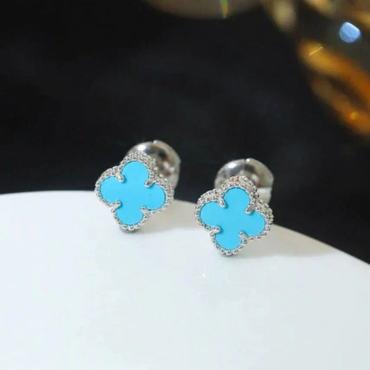 [WZQ]CLOVER MINI 9.5MM ONYX STUD EARRINGS SILVER
