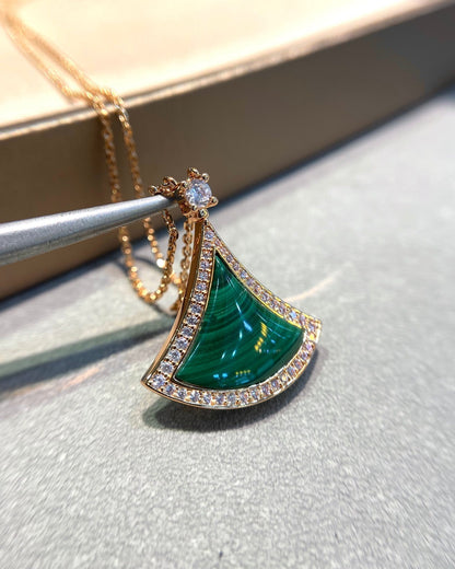 [WZQ]DREAM MALACHITE DIAMOND PAVED PINK GOLD NECKLACE