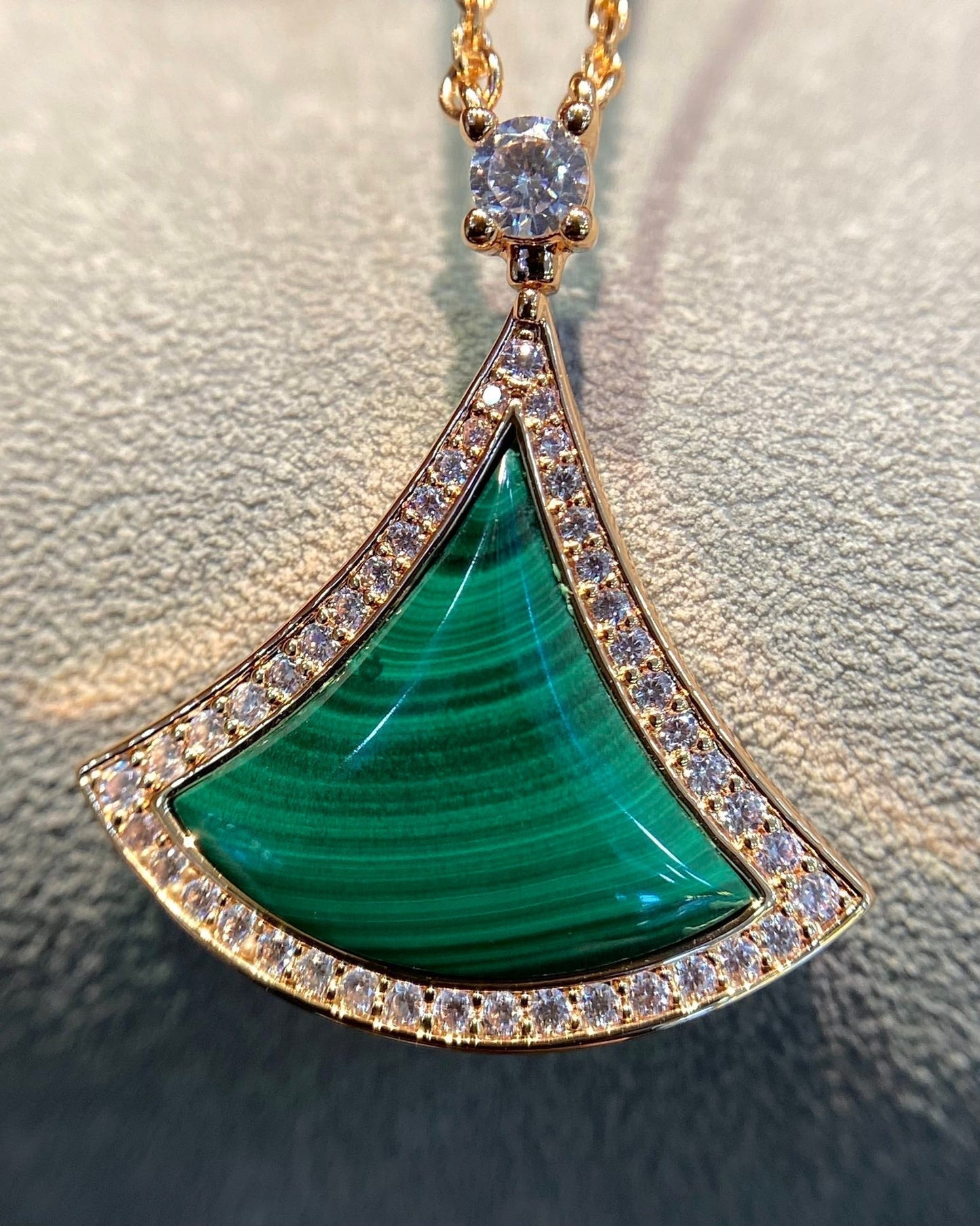 [WZQ]DREAM MALACHITE DIAMOND PAVED PINK GOLD NECKLACE