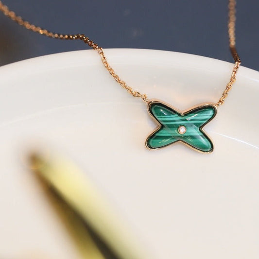 [WZQ]JEUX MALACHITE 1 DIAMOND PINK GOLD NECKLACE