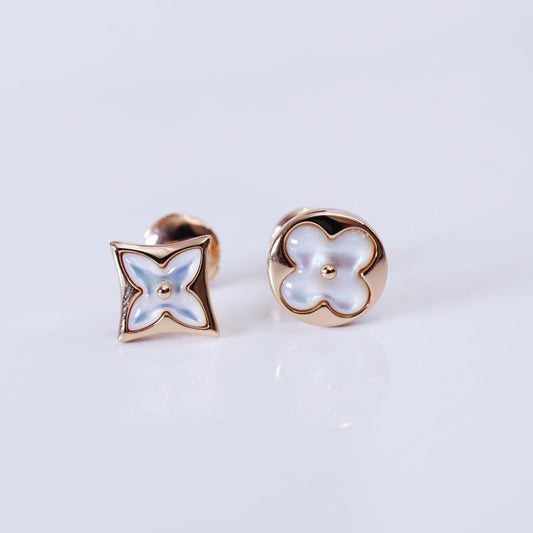 [WZQ]STAR AND SUN PINK GOLD MOP STUD EARRINGS