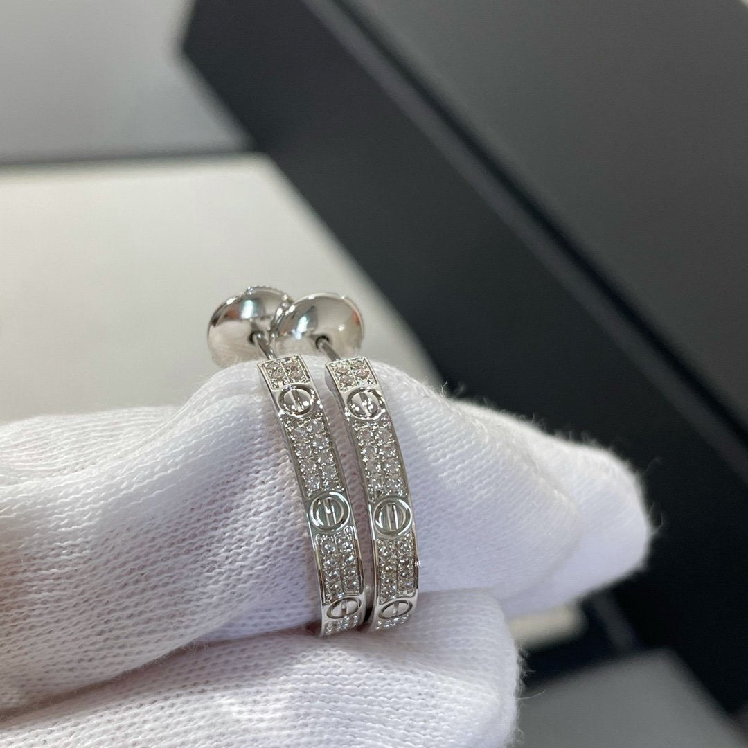 [WZQ]LOVE DIAMOND SILVER HOOP EARRINGS