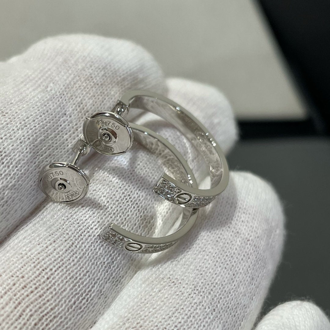 [WZQ]LOVE DIAMOND SILVER HOOP EARRINGS