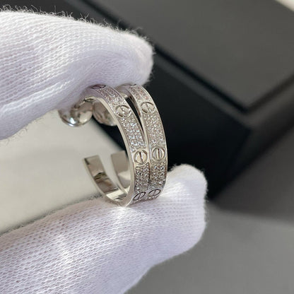 [WZQ]LOVE DIAMOND SILVER HOOP EARRINGS