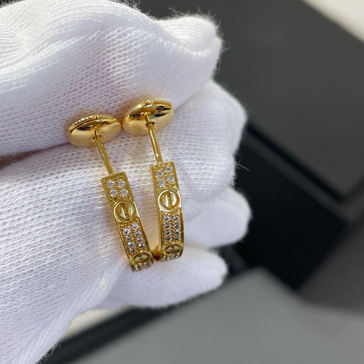 [WZQ]LOVE DIAMOND GOLD HOOP EARRINGS