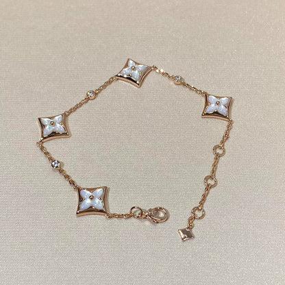 [WZQ]STAR 4 MOTIF MOP DIAMOND PINK GOLD BRACELET
