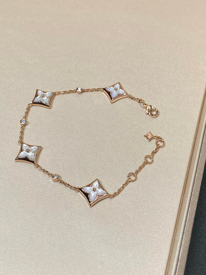 [WZQ]STAR 4 MOTIF MOP DIAMOND PINK GOLD BRACELET