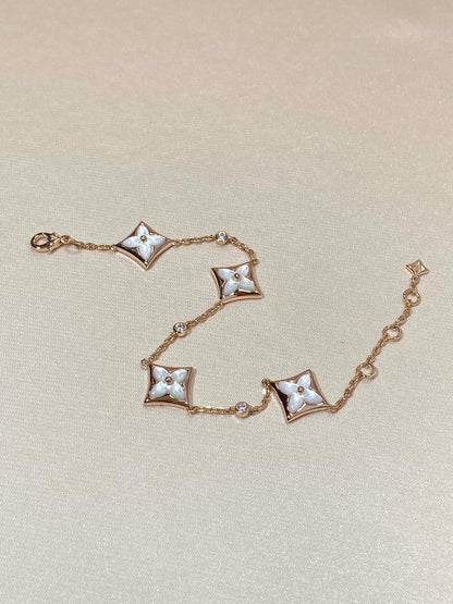 [WZQ]STAR 4 MOTIF MOP DIAMOND PINK GOLD BRACELET