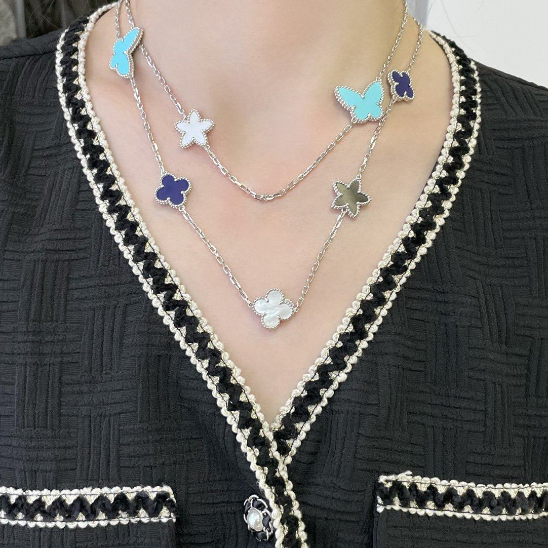 [WZQ]LUCKY CLOVER SILVER 11 MOTIF NECKLACE