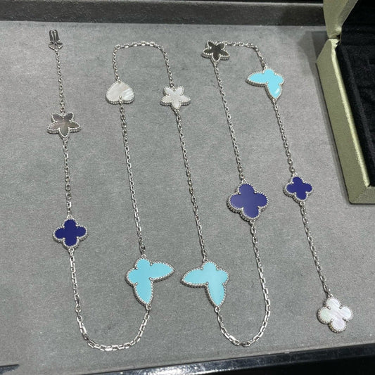 [WZQ]LUCKY CLOVER SILVER 11 MOTIF NECKLACE