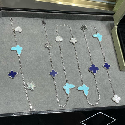 [WZQ]LUCKY CLOVER SILVER 11 MOTIF NECKLACE