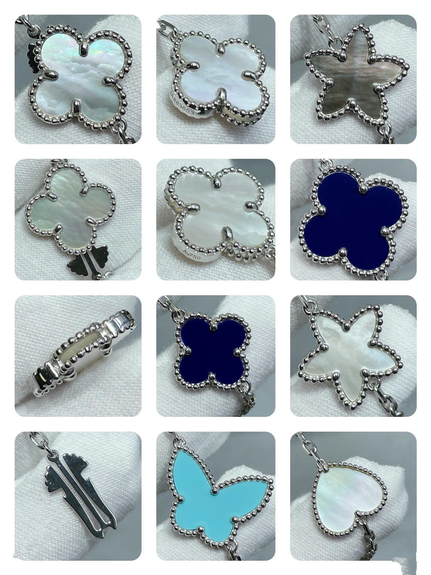 [WZQ]LUCKY CLOVER SILVER 11 MOTIF NECKLACE