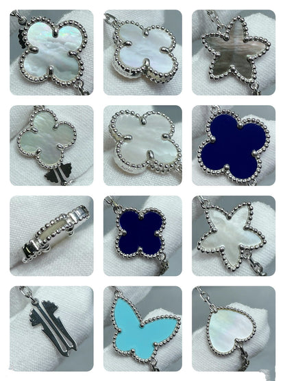 [WZQ]LUCKY CLOVER SILVER 11 MOTIF NECKLACE