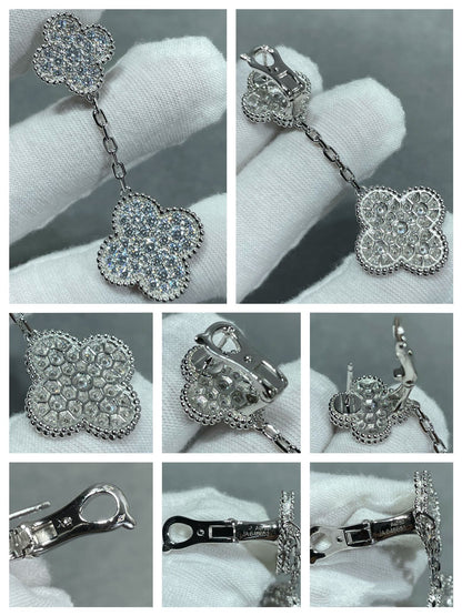 [WZQ]CLOVER 2 MOTIFS DIAMOND PAVED SILVER EARRINGS