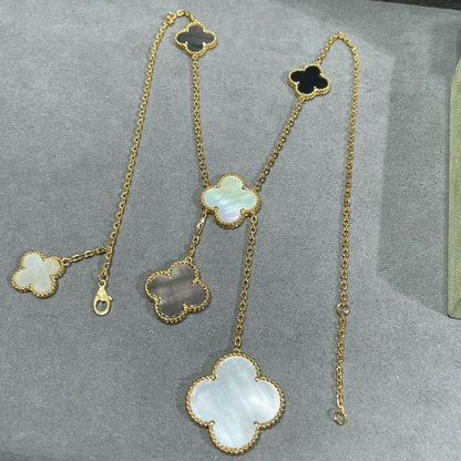 [WZQ]CLOVER 6 MOTIF MOP ONYX GOLD NECKLACE
