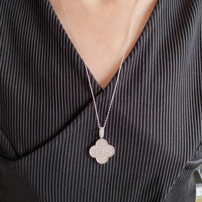 [WZQ]CLOVER 25MM LARGE PEDANT DIAMOND PAVED LONG NECKLACE