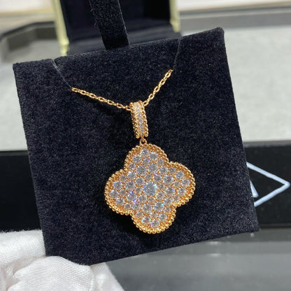 [WZQ]CLOVER 25MM LARGE PEDANT DIAMOND PAVED LONG NECKLACE