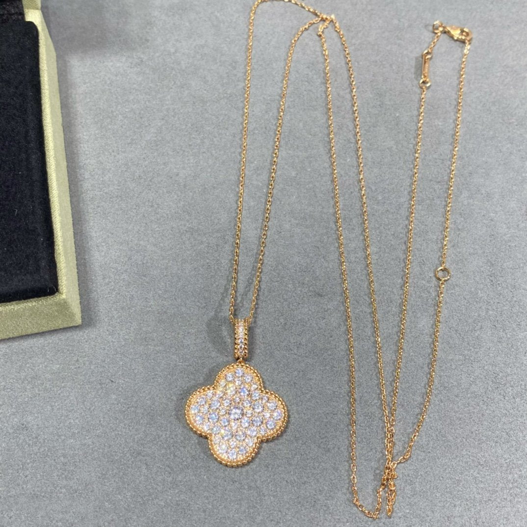 [WZQ]CLOVER 25MM LARGE PEDANT DIAMOND PAVED LONG NECKLACE