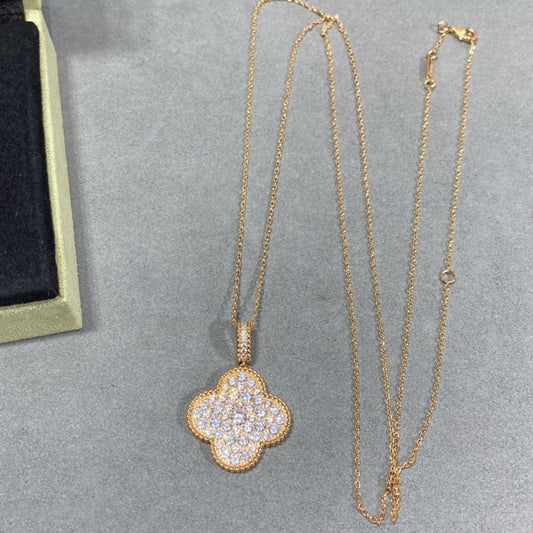 [WZQ]CLOVER 25MM LARGE PEDANT DIAMOND PAVED LONG NECKLACE