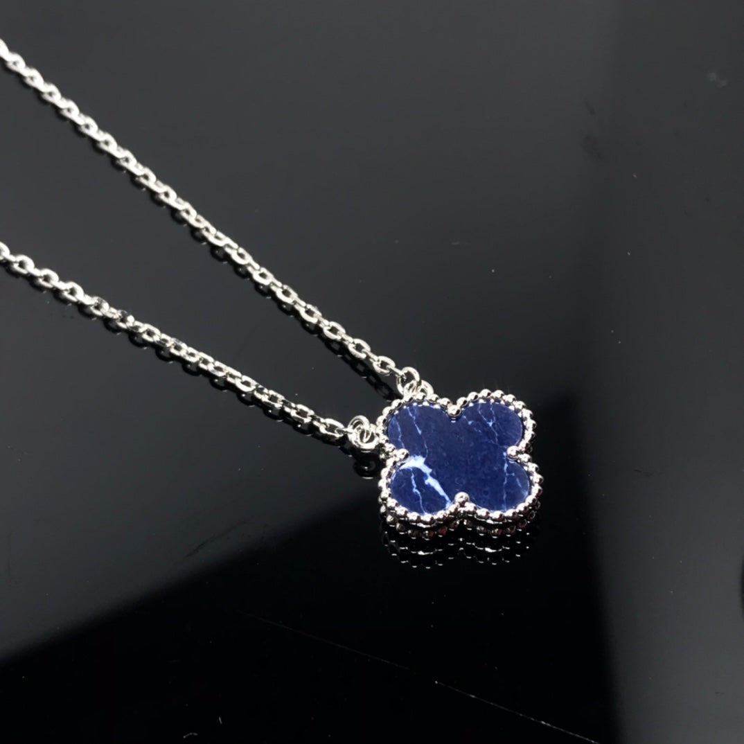 [WZQ]CLOVER PIETERSITE SILVER LONG NECKLACE