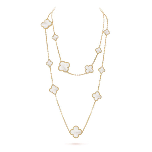 [WZQ]CLOVER 16 MOTIF WHITE MOP GOLD NECKLACE