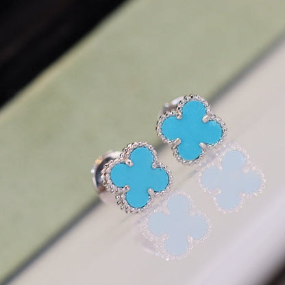 [WZQ]CLOVER MINI TURQUOISE SILVER STUD EARRINGS
