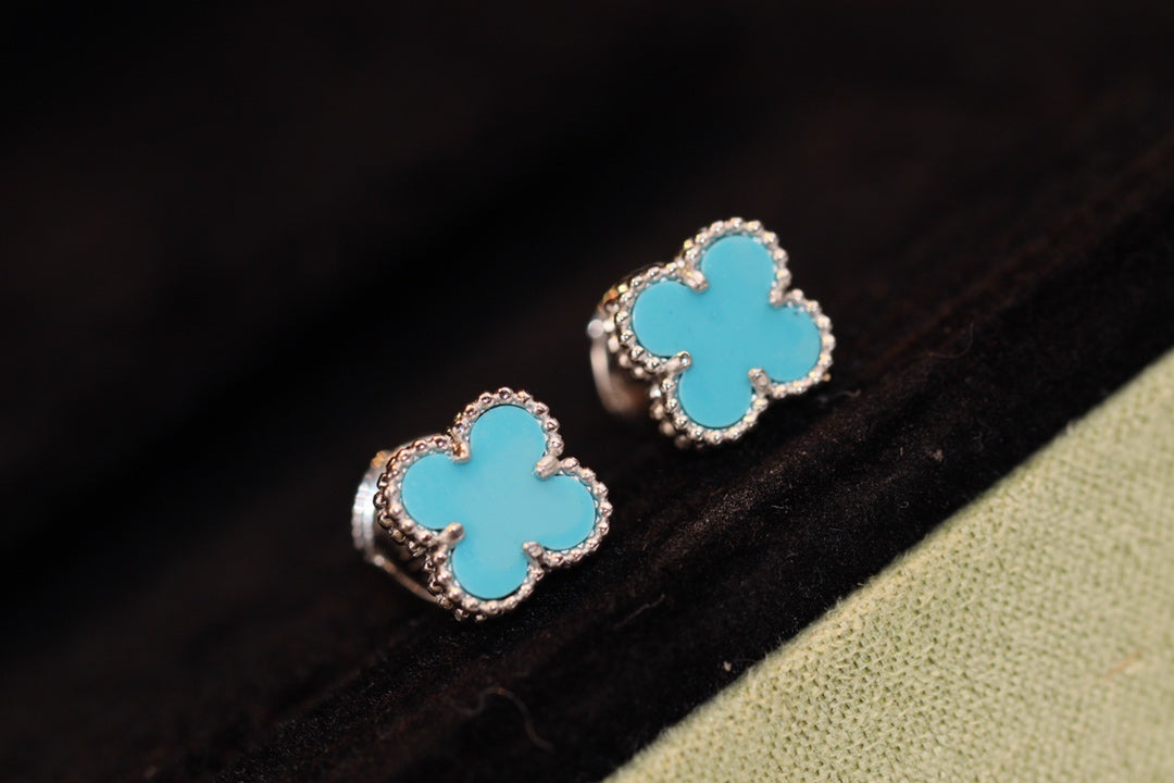 [WZQ]CLOVER MINI TURQUOISE SILVER STUD EARRINGS