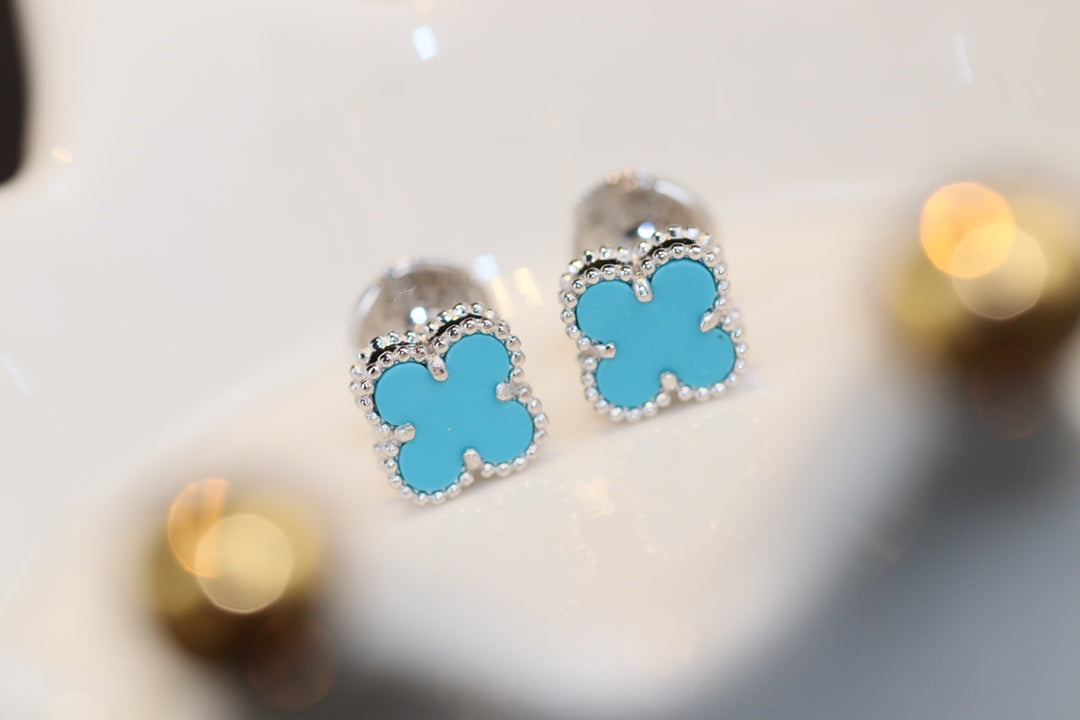 [WZQ]CLOVER MINI TURQUOISE SILVER STUD EARRINGS