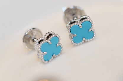 [WZQ]CLOVER MINI TURQUOISE SILVER STUD EARRINGS