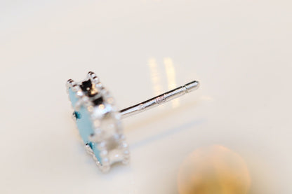 [WZQ]CLOVER MINI TURQUOISE SILVER STUD EARRINGS