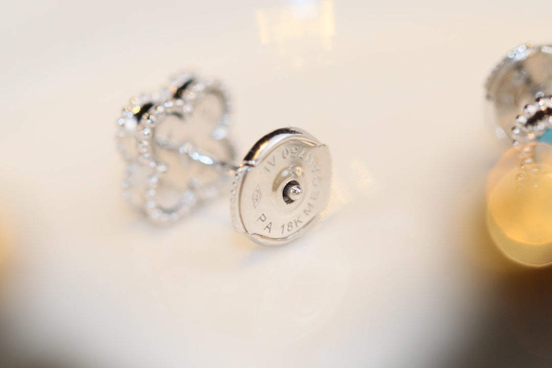 [WZQ]CLOVER MINI TURQUOISE SILVER STUD EARRINGS