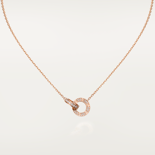 [WZQ]LOVE 7.6MM NECKLACE ROSE GOLD AND SILVER  FULL DIAMOND