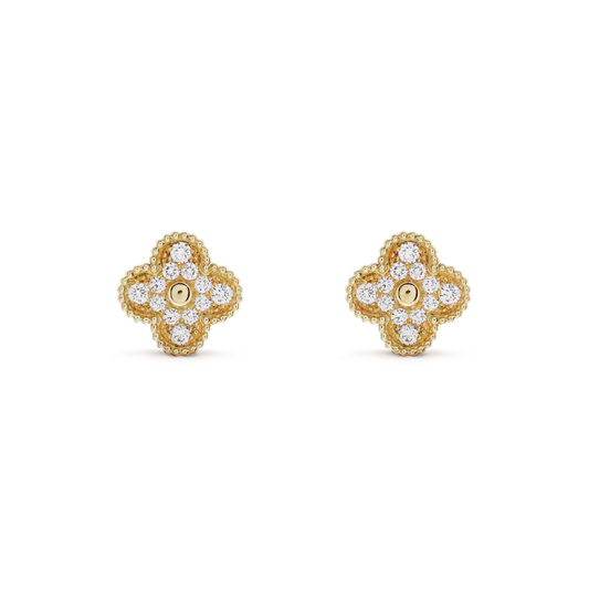[WZQ]CLOVER MEDIUM 1 MOTIFS FUll DIAMOND EARRINGS