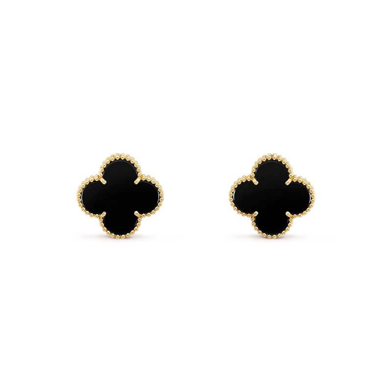 [WZQ]CLOVER MEDIUM 1 MOTIFS  ONYX STUD EARRINGS