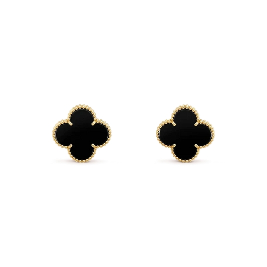 [WZQ]CLOVER MEDIUM 1 MOTIFS  ONYX STUD EARRINGS