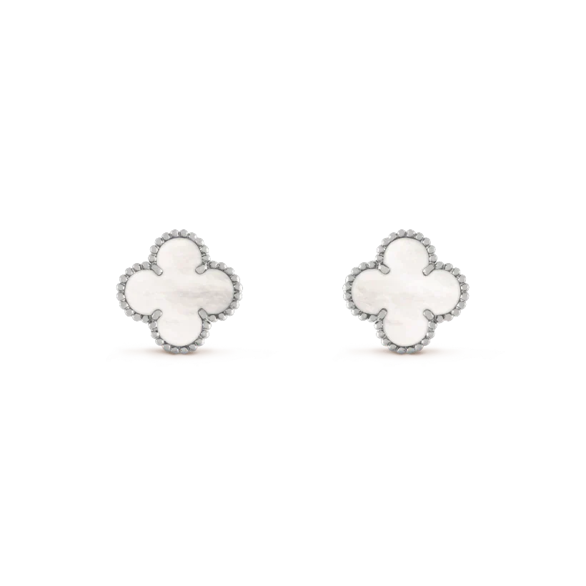 [WZQ]CLOVER MEDIUM 1 MOTIFS  WHITE MOP EARRINGS SILVER